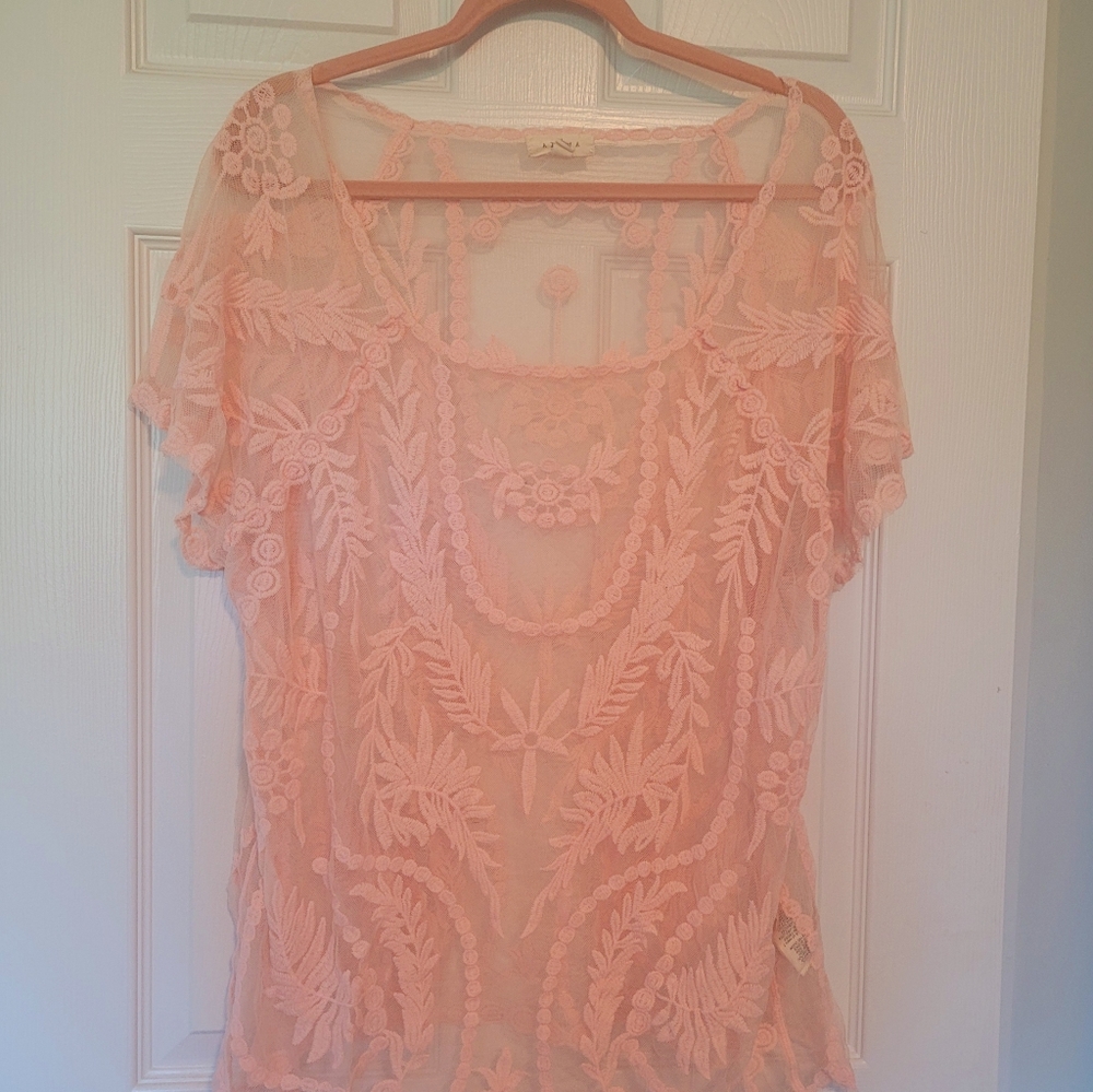 ADIVA plus size sheer baby pink lace top size 2X